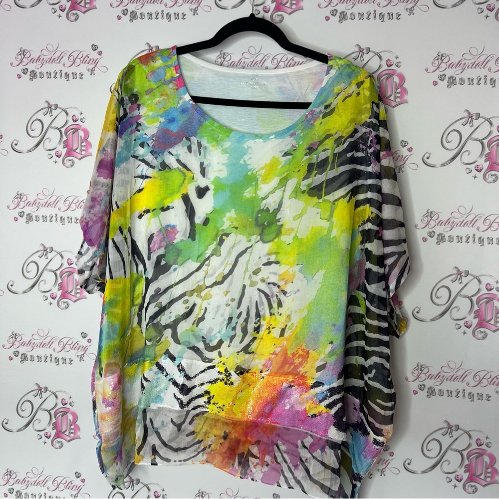 Princess cruises blouse Multicolor Abstract swim beach sequins Top coverup zebra - Picture 4 of 6